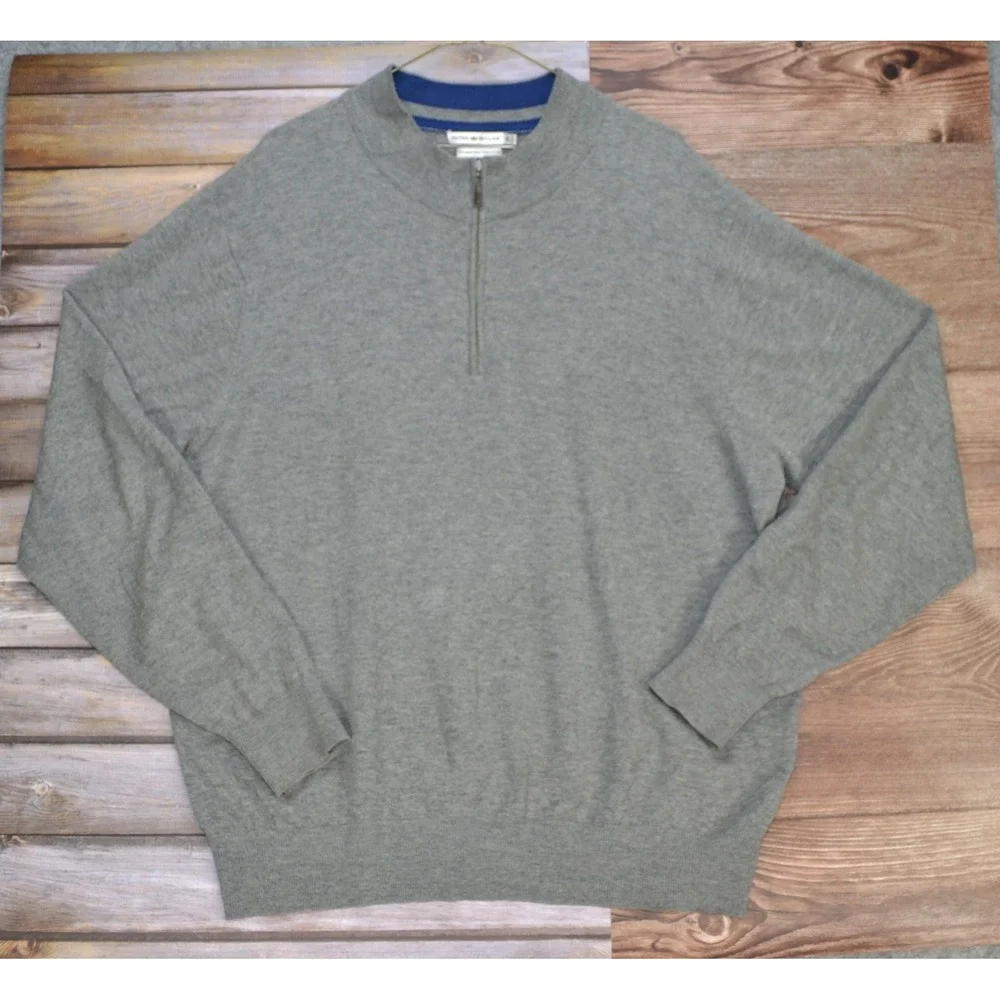 Peter Millar Sweater Mens XL Gray 1/4 Zip Mock Neck Merino Wool Pullover‎